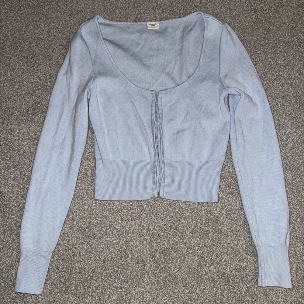 Abercrombie & Fitch Light Blue Scoop-Neck Button Cardigan